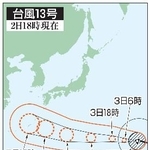 　台風１３号の５日先予想進路（２日１８時現在）