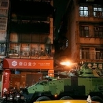 　大規模軍事演習「漢光」に臨む台湾軍の装甲車＝１３日、台北（共同）