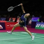 　バドミントンの世界選手権、２回戦で台湾選手と対戦する奥原希望＝１９日、ニューデリー（ロイター＝共同）