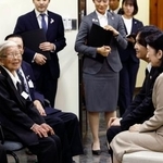 　関ふみさん（左）と懇談される秋篠宮ご夫妻＝２３日、パラグアイ東部イグアス（共同）