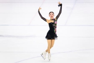 　フィギュアスケートのジュニア・グランプリ（ＧＰ）シリーズのトルコ大会で、女子ショートプログラム（ＳＰ）首位となった岡田芽依＝１７日、アンカラ（国際スケート連盟提供・ゲッティ＝共同）