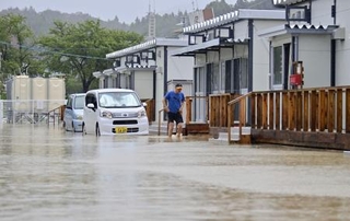 　奥能登豪雨で冠水した石川県輪島市の仮設住宅＝２０２４年９月２２日