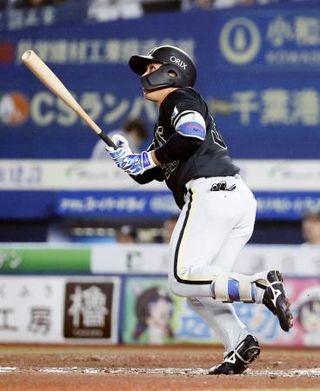 　８回オリックス２死、池田が左越えに決勝の本塁打を放つ＝ＺＯＺＯマリン