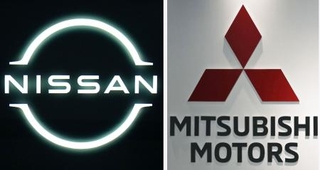 　日産自動車（左）、三菱自動車のロゴ