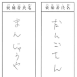 　昨年１１月の茨城県神栖市長選で「まんじゅうや」「だんごさん」と記載された２票の画像（茨城県選管提供）