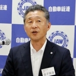 　記者会見する自動車総連の金子晃浩会長＝３日午前、金沢市