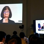 　ウェブプラットフォーム「ＣＡＬＬ４」のイベントにオンライン参加し、講演したＩＣＣの赤根智子所長＝６日午後、東京都内