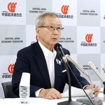 　中部経済連合会会長として記者会見する、中部電力の勝野哲会長＝７日午後、名古屋市