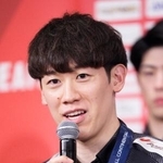 　２０２８年ロサンゼルス五輪の出場権を獲得し、記者会見するバレーボール男子日本代表主将の石川祐希＝１４日、東京都内