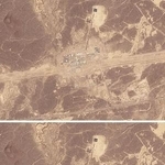 　今月８日（上）と、被害を受けた後の１１日に撮影されたサウジアラビアを東西に貫く原油パイプライン施設の衛星写真（２０２６　Ｐｌａｎｅｔ　Ｌａｂｓ　ＰＢＣ提供、ロイター＝共同）