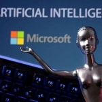　マイクロソフトのロゴとＡＩのイメージ（ロイター＝共同）