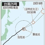 　台風２５号の予想進路（２２日１８時現在）