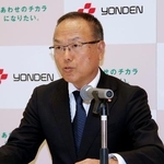 　記者会見する四国電力の宮本喜弘社長＝２５日午後、高松市