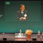 　前身の札幌農学校の開校から１５０周年を記念した北海道大の式典＝２６日午後、札幌市