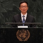 　国連総会一般討論で演説する中国の韓正国家副主席（ＡＰ＝共同）