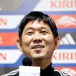 　ベネズエラ戦を前に記者会見する森保監督＝２７日、エディオンピースウイング広島