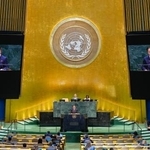 　国連総会一般討論で演説する北朝鮮の金先敬外務次官＝２８日、ニューヨーク（ＡＰ＝共同）