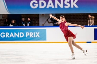 　フィギュアのジュニアＧＰポーランド大会、演技する金沢純禾＝９日、グダンスク（ゲッティ＝共同）