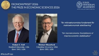 　ノーベル経済学賞に決まったロバート・ホール教授（左）とマイケル・ウッドフォード教授（ノーベル財団のホームページから）