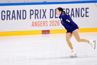 　公式練習に臨む中井亜美＝アンジェ（共同）