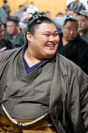 　大相撲九州場所の力士会に出席した横綱大の里＝２７日、福岡国際センター
