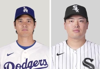　大谷翔平（左）と村上宗隆