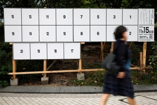 　福岡市長選のポスター掲示板＝３０日午後、福岡市中央区