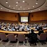 　国の特別機関から移行し、特殊法人として発足した日本学術会議の総会＝１日午前、東京都港区