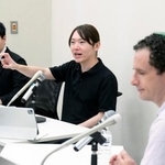 　チームみらいが開催したＡＩに関する超党派の勉強会で発言する安野党首（中央）＝２日午後、国会