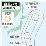　台風２７号の５日先予想進路（３日１８時現在）