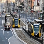 　延伸が認定されたＬＲＴ「ライトライン」の車両＝９日午後、宇都宮市