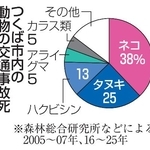 　つくば市内の動物の交通事故死