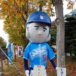 　「かかしまつり」で「努力賞」を獲得した米大リーグ・ドジャースの大谷翔平選手のかかし＝１３日、岩手県紫波町