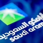 　サウジアラムコのロゴ（ゲッティ＝共同）