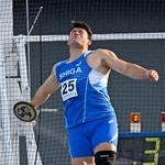 　成年男子円盤投げ　６０メートル１２で優勝した湯上剛輝＝カクヒログループアスレチックスタジアム