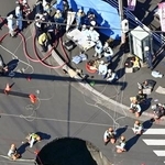 　事故発生当日の埼玉県八潮市の県道陥没事故現場＝２０２５年１月２８日