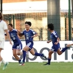 　Ｕ-１７女子Ｗ杯１次リーグ、フランス戦でゴールを決め、喜ぶ花城恵唯（１４）＝２１日、ラバト（ゲッティ＝共同）
