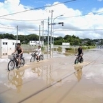 　大雨で水に漬かった千葉県大網白里市内＝８月１４日