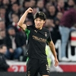　ドイツ１部リーグのシュツットガルト戦で１-１の後半６分に勝ち越し点を決めたボルシアＭＧの町野修斗＝２３日、独シュツットガルト（ゲッティ＝共同）