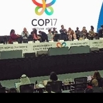 　アルメニアの首都エレバンで開かれたＣＯＰ１７の会合。最終日に合意文書を採択した＝１０月３０日（国連の中継から）
