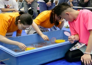　奈良県大和郡山市で開催された、全国金魚すくい選手権大会＝２４日午後