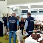 　労働者を搾取していた疑いのある会社を調査するイタリアの警察当局者ら（警察軍提供・共同）