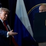 　トランプ米大統領＝１５日、アンカレジ（ＡＰ＝共同）