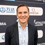 　取材に応じる世界陸連のジョン・リジョンＣＥＯ＝２０日、スイス・ローザンヌ（共同）