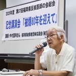 　講演する被団協の中村国利代表理事＝２３日午後、福岡市
