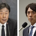 　フジテレビの左から港浩一前社長、大多亮元専務