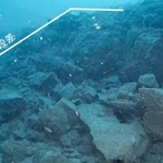 　研究チームが水中ドローンで撮影した石川県輪島市沖の海底。白線の部分に段差があった＝７月（富山大提供）