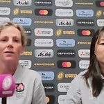 　オンラインで記者会見するラグビー女子日本代表の長田（右）とマッケンジーＨＣ＝２９日