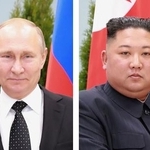 　ロシアのプーチン大統領、北朝鮮の金正恩朝鮮労働党総書記（いずれも朝鮮通信＝共同）