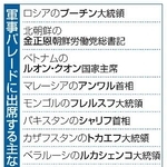 　軍事パレードに出席する主な首脳